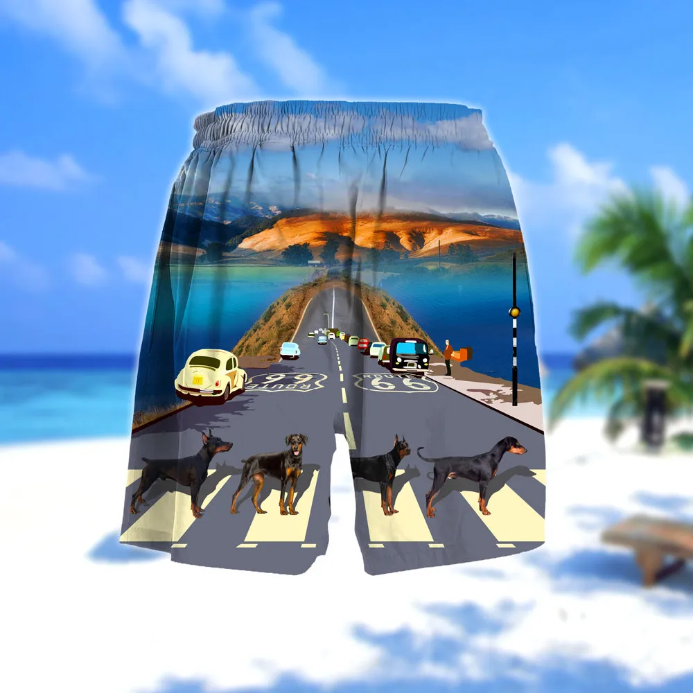 Doberman Cross the road- Men Hawaii Beach Shorts